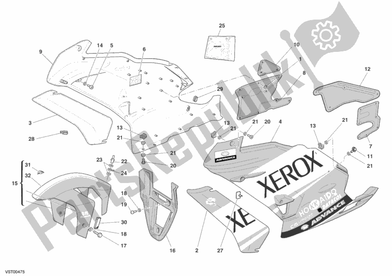 Toutes les pièces pour le Carénage du Ducati Superbike 999 R Xerox USA 2006